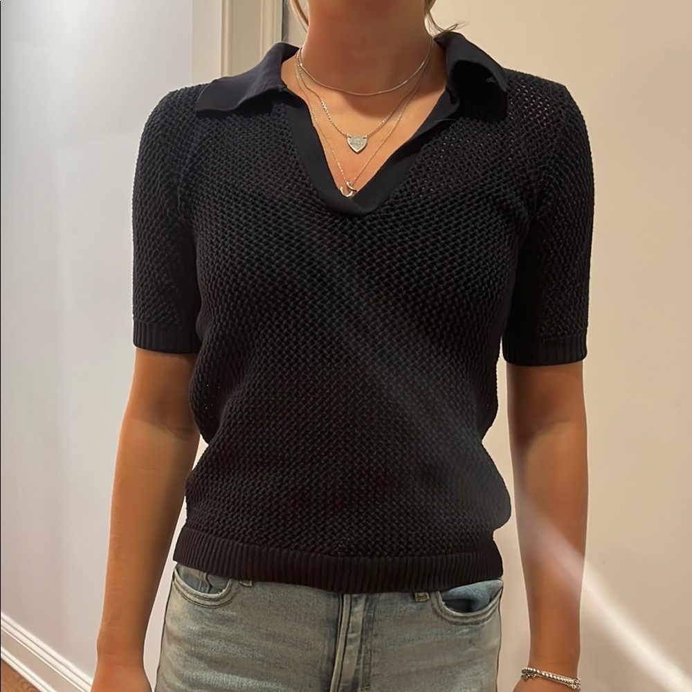 Navy open Knit Short Sleeve Sweater Minnie Rose